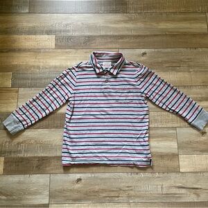 Hanna Andersson blue and red striped long sleeve polo shirt, size 6-7